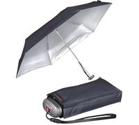 Knirps Mini parapluie de poche de voyage léger - Rayures, Bleu marine avec revêtement argenté - Protection contre les UV et la chaleur, 93 cm