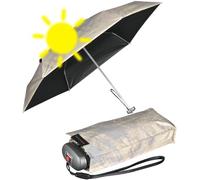 Knirps Mini parapluie de poche de voyage petit et léger - rayures, Beige-luxury Pearl - Black Heatshield - Protection UV et chaleur, 93 cm, Super mini compact
