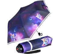 Knirps Parapluie de poche 4Kids Reflective pour enfant avec bordure réfléchissante, Cosmic Kitty, 90 cm, Parapluie de poche avec ouverture manuelle