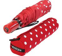 Knirps Parapluie de poche Slim Duomatic à pois, Rouge/blanc dans un étui en néoprène, à pois