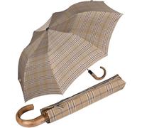 Knirps Parapluie de poche Topmatic SL pour homme avec poignée ronde en bois imprimé gents, Beige à carreaux 2, 102 cm