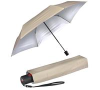 Knirps Parapluie de poche Ultra U.200 Medium Duomatic - Ouverture et fermeture automatique - Résistant aux tempêtes - Coupe-vent, Beige avec revêtement argenté - Protection contre les UV et la chaleur