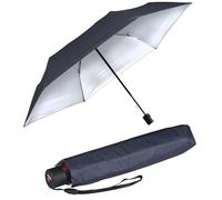 Knirps Parapluie de poche Ultra U.200 Medium Duomatic - Ouverture et fermeture automatique - Résistant aux tempêtes - Coupe-vent, Bleu marine avec revêtement argenté - Protection contre les UV et la