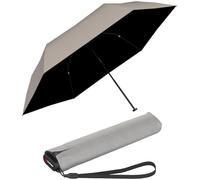 Knirps Ultra US.050 Parapluie de poche manuel fin - Ultra léger et plat - Résistant aux tempêtes - Coupe-vent - 21 cm, Stone with Black Coating - Protection UV et contre la chaleur, 90 cm