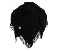 Knit Factory - Amber Châle Tricoté - Foulard Triangle - Châle Femme à franges - Foulard femme pour l’automne et l’hiver - Écharpe Femme - 100% Fabriqué en Europe - Noir - 190x85 cm
