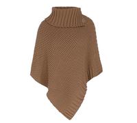 Knit Factory - Nicky Poncho Tricoté - Cape Femme - Poncho Femme - Poncho pour l’Automne et l’Hiver - Poncho en Laine et Acrylique - avec col écharpe - Nude - Taille Unique