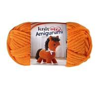 Knit Me Amigurumi Velvet Chenille Yarn, Chunky Yarn for Crochet, 50g/55m Super Soft Polyester for Teddies, Plush Toys and Blankets, EN71-3 and Oeko-Tex Certified, 5.5mm Hook (Orange)