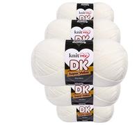 Knit Me DK Double Knitting Yarn 100% Acrylic Pack of 5 x,100g / 300 m (Ecru)