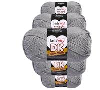 Knit Me Fil DK 5x100g - 100% Acrylique Moyen à Tricoter & Crocheter, Aiguilles n°4 (3,75-4,5 mm), Crochet 4,5-5,5 mm, 1500m, doux, lavable, bonnet écharpe couverture amigurumi, Gris acier