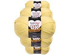 Knit Me Fil DK 5x100g - 100% Acrylique Moyen à Tricoter & Crocheter, Aiguilles n°4 (3,75-4,5 mm), Crochet 4,5-5,5 mm, 1500m, doux, lavable, bonnet écharpe couverture amigurumi, Jaune citron