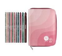 KnitPro Ensemble de crochets Dreamz - 12 crochets simples en bois de bouleau, poignées confortables à code couleur, taille standard, pour débutants et coffret cadeau