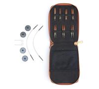 KnitPro Ginger Kit d'aiguilles à tricoter - Mini broches interchangeables, 2 câbles de 25 cm, embouts, clés de câble, étui en similicuir 3,3,5,4,4,5,5,5,5,6 mm