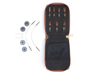 KnitPro Ginger Kit d'aiguilles à tricoter - Mini broches interchangeables, 2 câbles de 25 cm, embouts, clés de câble, étui en similicuir 3,3,5,4,4,5,5,5,5,6 mm
