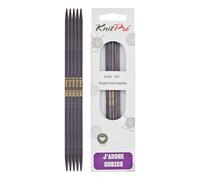 KnitPro Aiguilles à tricoter double pointe J'Adore Cubics – lot de 5, bois, 15 cm 4,00 mm, lilas