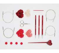 KnitPro Kit de crochets tunisiens - 10 crochets en bois rouges 3,0-8,0 mm 4 câbles pivotants 50cm-90cm, embouts, aiguilles à laine, ciseaux et épingle à châle, kit complet pour les amateurs de crochet