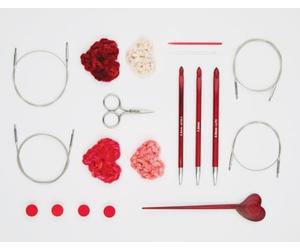 KnitPro Kit de crochets tunisiens - 10 crochets en bois rouges 3,0-8,0 mm 4 câbles pivotants 50cm-90cm, embouts, aiguilles à laine, ciseaux et épingle à châle, kit complet pour les amateurs de crochet