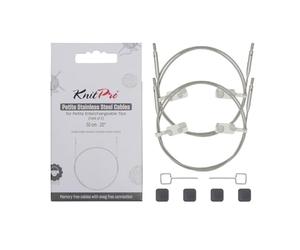 KnitPro Lot de 2 câbles fixes en acier inoxydable Transparent 30 cm Pour aiguilles IC 50 cm