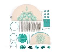 KNITPRO The Mindful Collection Warmth Set Aiguilles interchangeables en acier inoxydable 10 cm, bleu sarcelle et écru, KP36310, Large