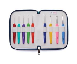 KnitPro Waves Ensemble de crochets avec poignées souples, crochets en aluminium et étui bleu - (2,0, 2,5, 3,0, 3,5, 4,0, 4,5, 5,0, 5,5 et 6,0 mm)