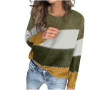 Knitted Pullover Women's Solid Color Round Neck Long Sleeve Top Color Matching Work and Travel Vacation Sweater