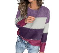 Knitted Pullover Women's Solid Color Round Neck Long Sleeve Top Color Matching Work and Travel Vacation Sweater