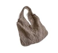 Knitted Shoulder Shopping Bag for Women Vintage Cotton Cloth Girls Tote Shopper Large Female Handbag Crochet(Khaki)