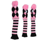 Knitted Sport Headgear Covers 3PCS Set | Excellent Protective Sleeves with Pom Pom | Particle Guard for Woods/Irons/Travel | Fine Pattern Design (Pink Black)