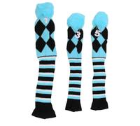 Knitted Sport Headgear Covers 3PCS Set | Excellent Protective Sleeves with Pom Pom | Particle Guard for Woods/Irons/Travel | Fine Pattern Design (Blue Black)