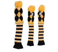 Knitted Sport Headgear Covers 3PCS Set | Excellent Protective Sleeves with Pom Pom | Particle Guard for Woods/Irons/Travel | Fine Pattern Design (Yellow Black)