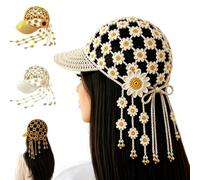 Knitted Sunflower Hollow-Out Baseball Cap,Boho Crochet Tassels Flower Hat | 3D Sunflower Cutout Crochet Baseball Cap,Breathable Handcrafted Floral Crochet Sun Hats with Floral Tassels & Adjustable Tie