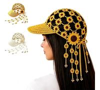 Knitted Sunflower Hollow-Out Baseball Cap,Boho Crochet Tassels Flower Hat | 3D Sunflower Cutout Crochet Baseball Cap,Breathable Handcrafted Floral Crochet Sun Hats with Floral Tassels & Adjustable Tie