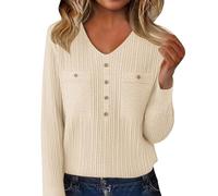 Knitted Sweater Women Dressy Casual V Neck Pullover Tops Long Sleeve Fall Winter Fashion Warm Ribbed Work Sweaters