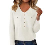 Knitted Sweater Women Dressy Casual V Neck Pullover Tops Long Sleeve Fall Winter Fashion Warm Ribbed Work Sweaters