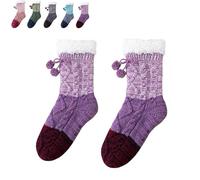 Knitted Ultra-Thick Slipper Home Socks - Cozy Indoor Socks with Cashmere Feel, Non-Slip Warm House Socks for Women & Men (Purple)