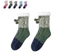 Knitted Ultra-Thick Slipper Home Socks - Cozy Indoor Socks with Cashmere Feel, Non-Slip Warm House Socks for Women & Men (Green)