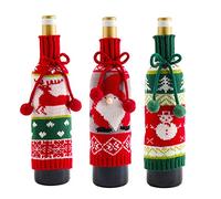 Knitting Christmas Wine Bottle Covers Holiday Santa Claus Champagne Bottle Cover Red Merry Christmas Home Table Decorations (Color : A Size