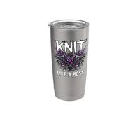 Knitting Crafter Knit Like A Boss Heavy Metals Skull Gobelet isotherme en acier inoxydable double paroi
