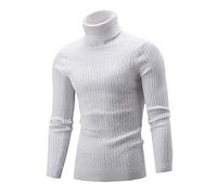 Knitwear Pull à col roulé en coton pour homme - Col roulé - Style décontracté - Manches longues - Chaud - En coton, 0A - Blanc, XL