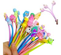 KNJOMZIE Lot de 30 stylos gel avec tête d'animal - Kawaii - Stylos à encre gel - Stylos à presser amusants pour petit cadeau, anniversaire d'enfant, cadeaux d'invités (0,5 mm, noir)