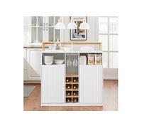 KNL07-WN Ilot Central Mange-Debout Placard de Cuisine Buffet de Rangement Multi-rangements avec 2 Portes, Porte-verres à vin, Porte-Bouteilles et 1