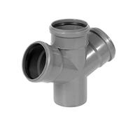 KNM TRADE double dérivation HT DN 110 45° - pièce en T quadruple PP gris pour eaux usées intérieures