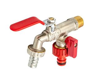 KNM Trade Robinet Double Laiton Jardin Vannes Sphériques Extérieur Gel | raccords multiples, usage extérieur, jardinage, gel résistant, valve double