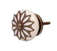 Knober Bouton de meuble en céramique blanche porcelaine style maison de campagne shabby chic 40 mm (Antique AD23)