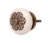 Knober Bouton de meuble en céramique et porcelaine - Blanc - 40 mm - Style maison de campagne shabby chic - Antique AD25
