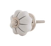 Knober Bouton de meuble en forme de citrouille, petit, en céramique, porcelaine, vintage, style maison de campagne, shabby chic, diamètre 34, métrique M3, acier inoxydable (blanc argenté)