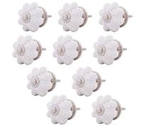 Knober Lot de 10 boutons de meuble - Craquelés - Monture en acier inoxydable argenté - Boutons de meuble 40 mm - Filetage métrique M3 - Blanc