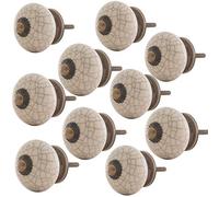 Knober Lot de 10 boutons de meuble en acier inoxydable Crème/beige | Craquelé | Bouton de meuble de 40 mm | Poignée de porte filetage métrique M3 | Aspect antique | Brik