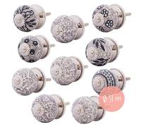 Knober Lot de 10 boutons de meuble en céramique marbrée style maison de campagne shabby chic (02) Ø 31 mm)