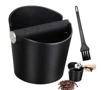 Knock Box Café, Boîte à Marc de Café en ABS avec Barre de Métal Frappe Amovible et Brosse de Nettoyage, Base Anti-Dérapante et Absorbante les Chocs, Pour Machine à Café et Barista, Noir