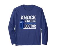 Knock Knock Who is There Dicton Docteur médecin Chirurgien Manche Longue, Unisexe pour Adultes, Bleu Marine, M